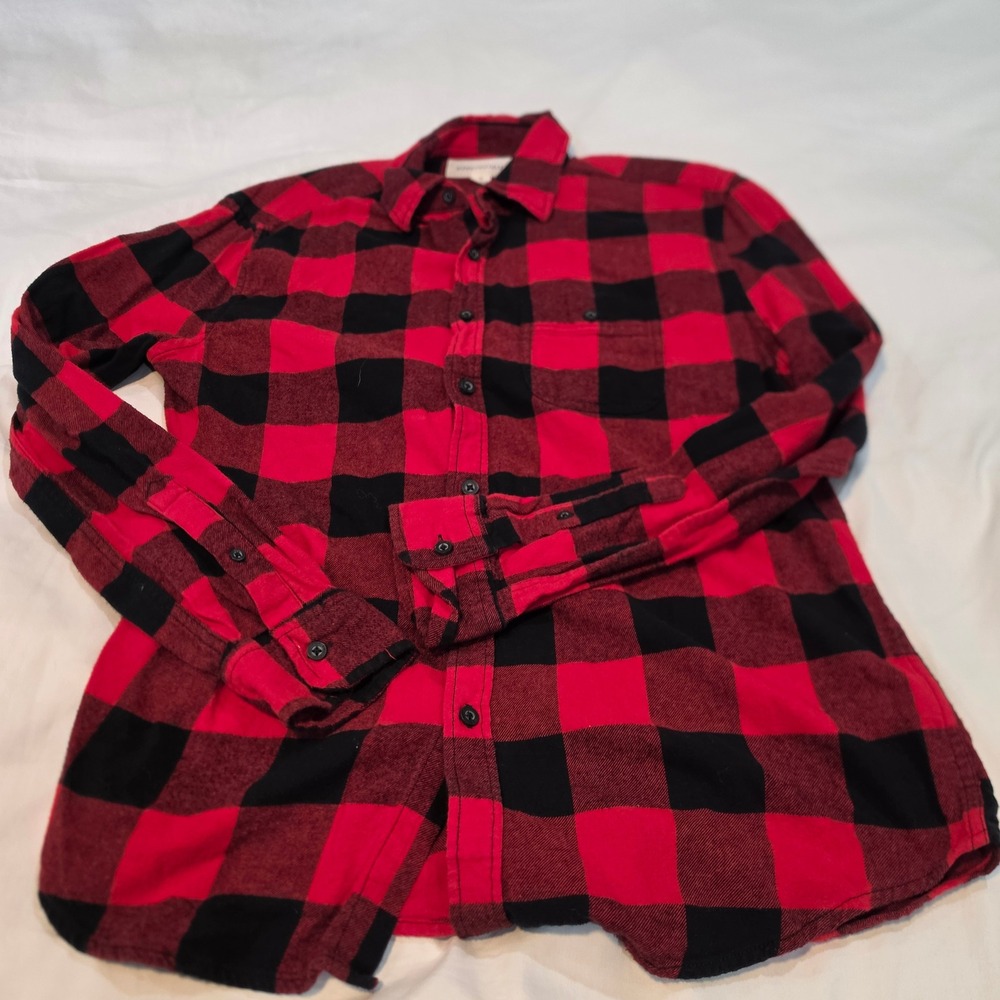 Aeropostale Flannel Button Down Mens Medium Red Black Excellent Buffalo Plaid